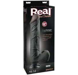 Real Feel Deluxe #12 Dildo 12" Vibe w/Balls Black, Pipedream