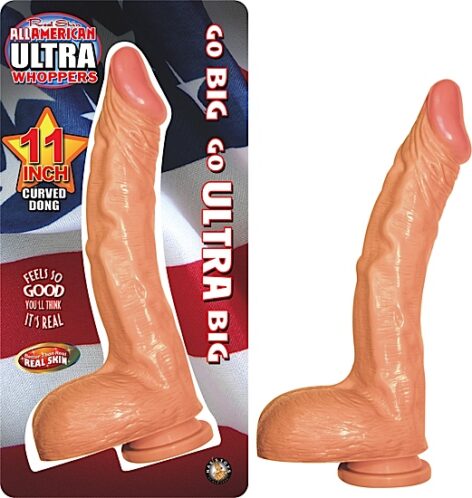 Ultra Whoppers 11in Curved Dildo w/Balls Beige