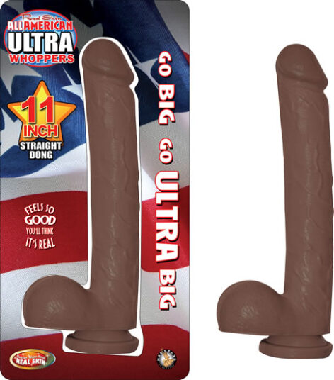 Ultra Whoppers 11in Straight Dildo w/Balls Brown