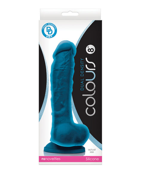 Colours Dual Density 8in Dildo w/Balls Blue Silicone