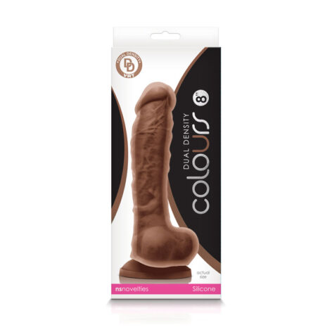 Colours Dual Density 8in Dildo w/Balls Brown Silicone