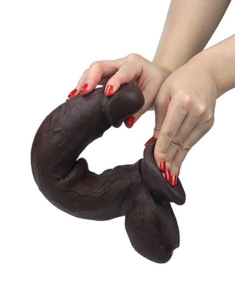 Get Lucky Real Skin Dildo 12in w/Balls Dark Brown