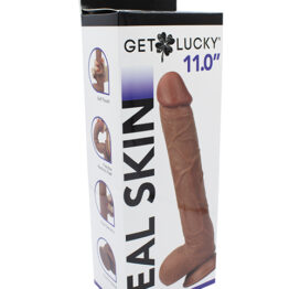Get Lucky Real Skin Dildo 11in w/Balls Light Brown