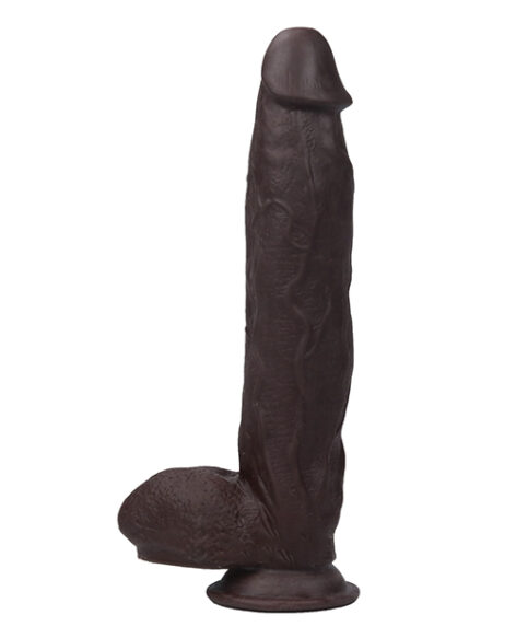 Get Lucky Real Skin Dildo 12in w/Balls Dark Brown