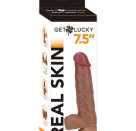 Get Lucky Real Skin Dildo 7.5in w/Balls Light Brown