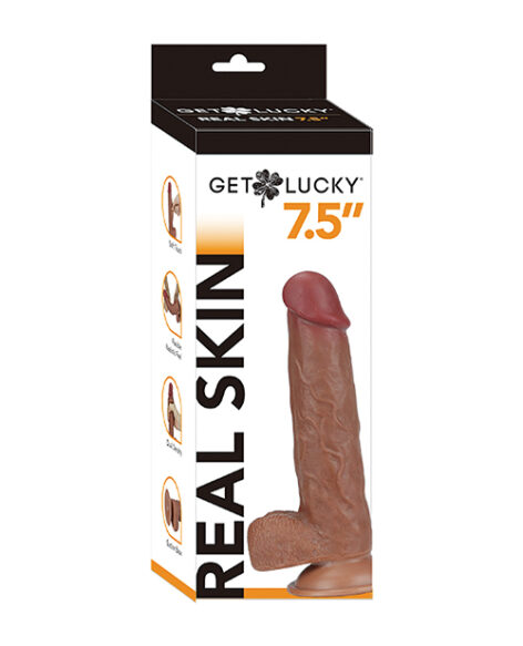 Get Lucky Real Skin Dildo 7.5in w/Balls Light Brown