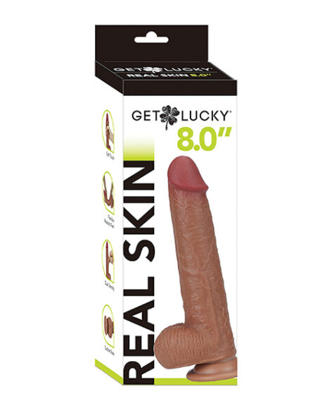 Get Lucky Real Skin Dildo 8in w/Balls Light Brown