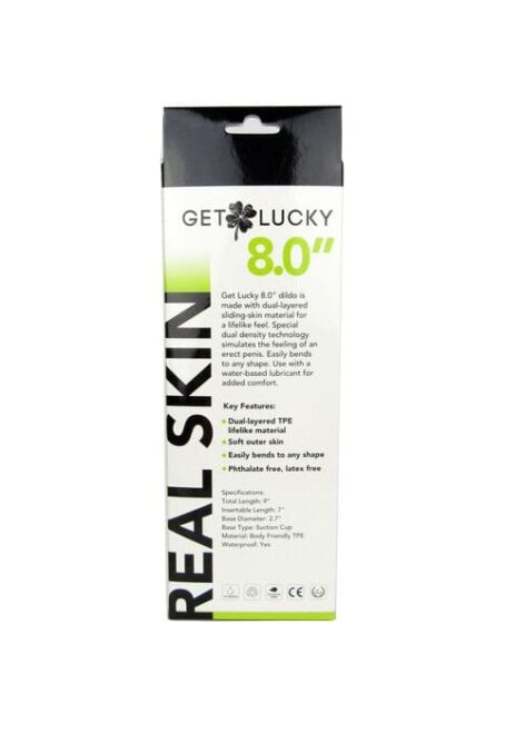 Get Lucky Real Skin Dildo 8in w/Balls Dark Brown