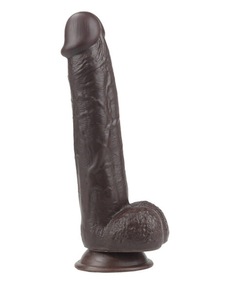 Get Lucky Real Skin Dildo 9in w/Balls Dark Brown