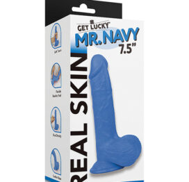 Get Lucky Real Skin Mr Navy Dildo 7.5in w/Balls Blue
