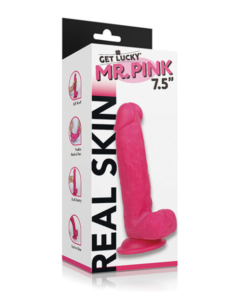 Mr Pink Get Lucky Real Skin Dildo 7.5in w/Balls Pink