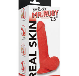 Mr Ruby Get Lucky Real Skin Dildo 7.5in w/Balls Red