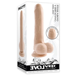 PeekABoo Uncircumcised Vibrating 8in Dildo w/Balls Beige