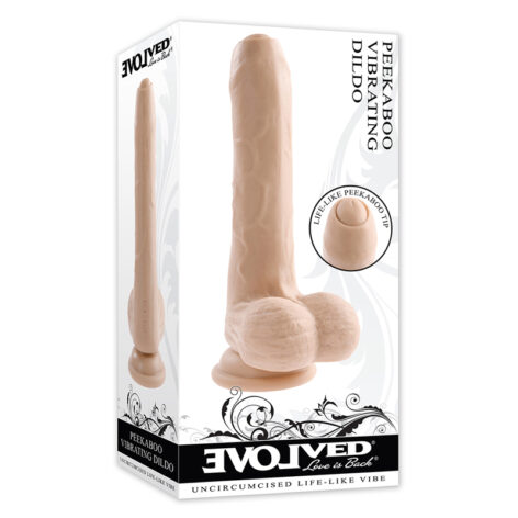 PeekABoo Uncircumcised Vibrating 8in Dildo w/Balls Beige