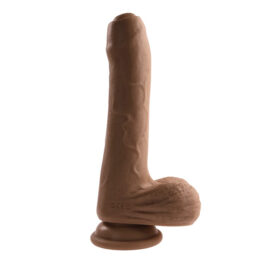 PeekABoo Uncut Vibrating Dildo 8in w/Balls Brown, Evolved PeekABoo Uncut Vibrating Dildo 8in w/Balls Brown, Evolved