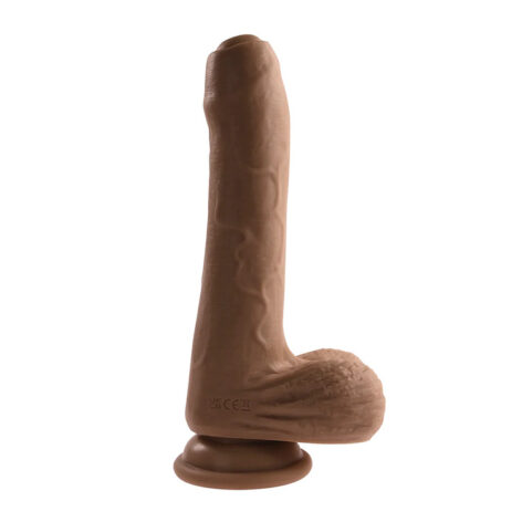 PeekABoo Uncut Vibrating Dildo 8in w/Balls Brown, Evolved