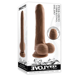 PeekABoo Uncut Vibrating Dildo 8in w/Balls Brown, Evolved