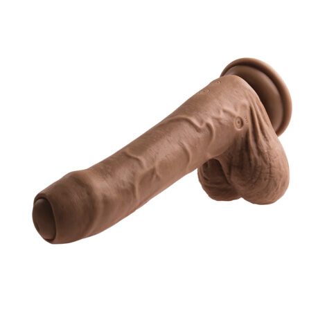 PeekABoo Uncut Vibrating Dildo 8in w/Balls Brown, Evolved