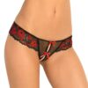 Crotchless Floral Lace Thong w/Bows Red/Black