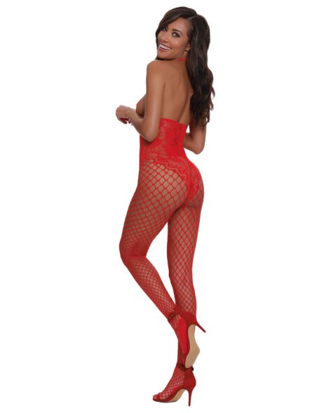 Open Cup Bodystocking w/Knitted Lace Red O/S, Dreamgirl