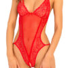 René Rofé Bare It All Lace Mesh Teddy Red