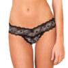 René Rofé Crotchless Lace V-Thong Black