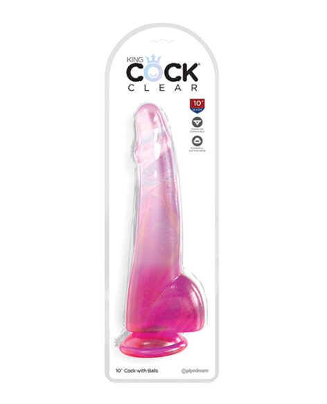 King Cock 10in Dildo w/Balls Clear/Pink, Pipedream