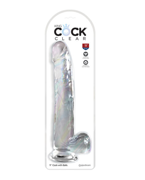 King Cock 11in Dildo w/Balls Clear, Pipedream