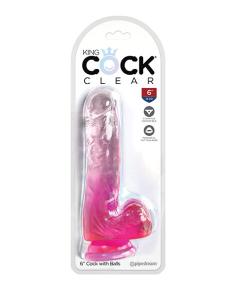 King Cock 6in Dildo w/Balls Clear/Pink, Pipedream