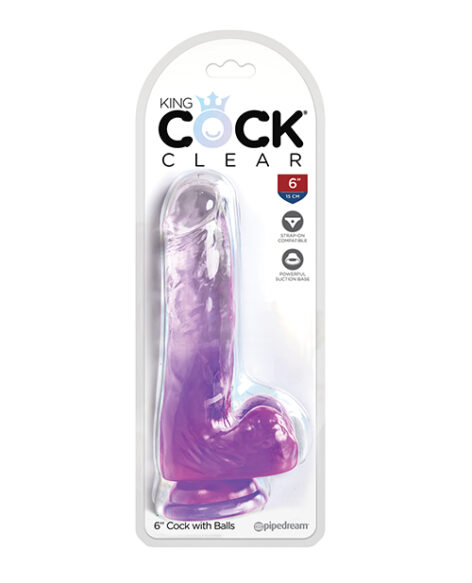 King Cock 6in Dildo w/Balls Clear/Purple, Pipedream