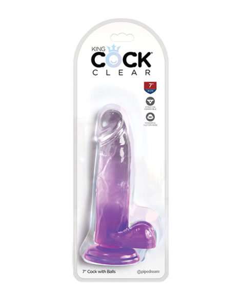 King Cock 7in Dildo w/Balls Clear/Purple, Pipedream