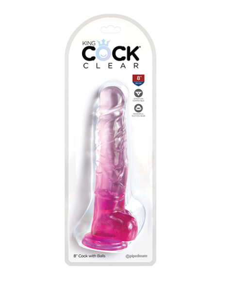 King Cock 8in Dildo w/Balls Clear/Pink, Pipedream