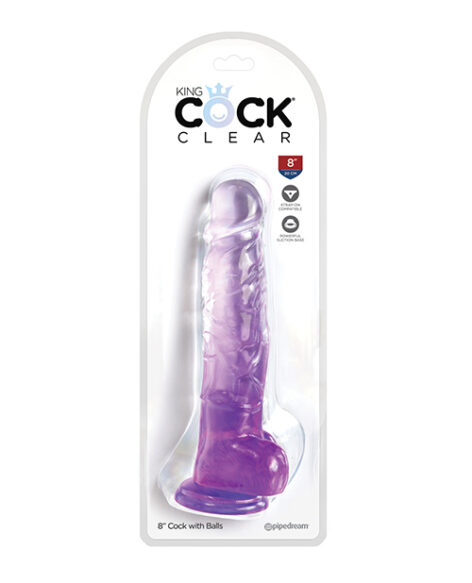 King Cock 8in Dildo w/Balls Clear/Purple, Pipedream