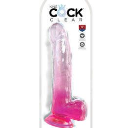 King Cock 9in Dildo w/Balls Pink/Clear, Pipedream