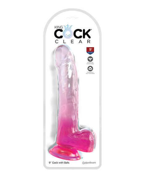 King Cock 9in Dildo w/Balls Pink/Clear, Pipedream