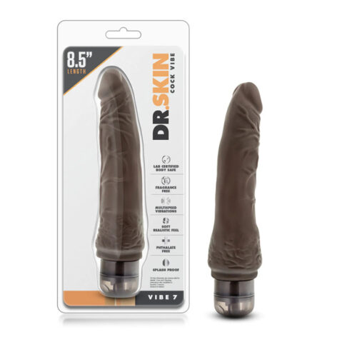 Dr. Skin 8.5in Cock Vibe 7 Dildo Chocolate Brown, Blush