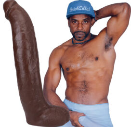 Brickzilla Dildo 13in UltraSkyn w/Balls Black, Doc Johnson