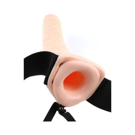 8" Vibrating Hollow Strap On Dildo Beige, Fetish Fantasy