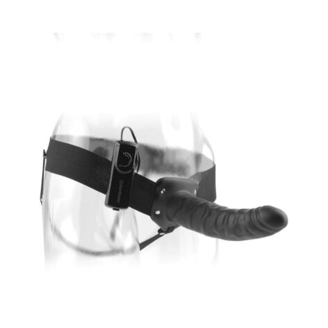 8" Vibrating Hollow Strap On Dildo Black, Fetish Fantasy