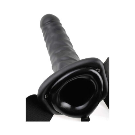 8" Vibrating Hollow Strap On Dildo Black, Fetish Fantasy