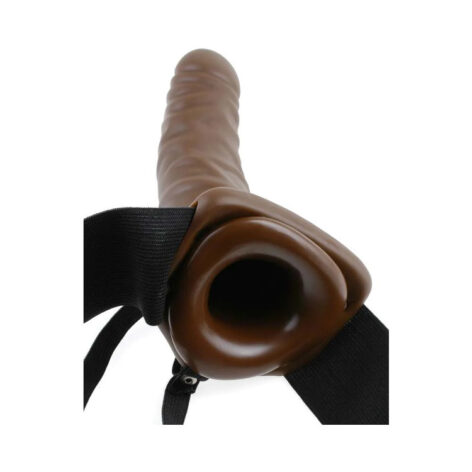 8" Vibrating Hollow Strap On Dildo Brown, Fetish Fantasy