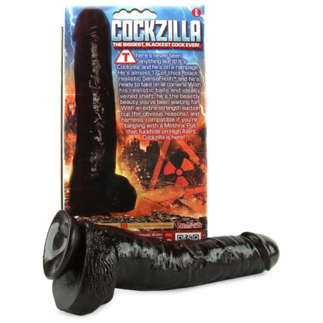 Cockzilla Dildo 17in Realistic w/Balls Black, Icon Brands