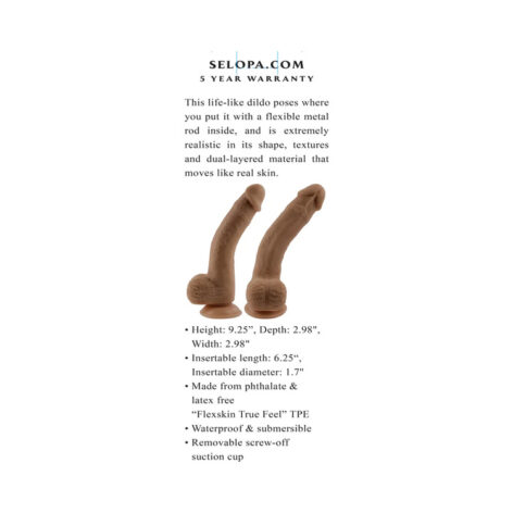 Selopa 7" Natural Feel Flexskin Dildo w/Balls Brown, Evolved