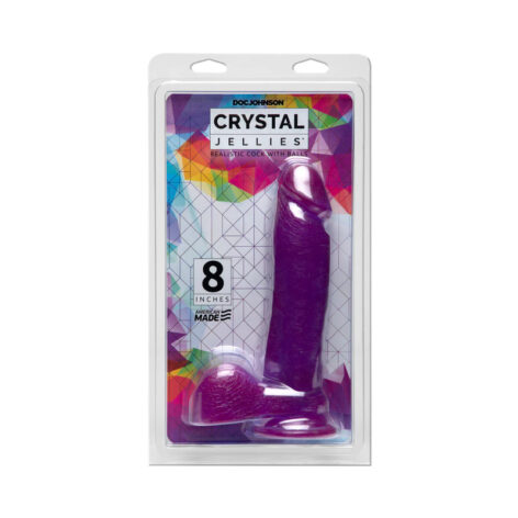 Crystal Jellies 8in Realistic Cock w/Balls Purple, Doc Johnson