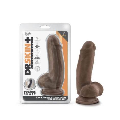 Dr. Skin Plus 7in Girthy Posable Dildo w/Balls Chocolate