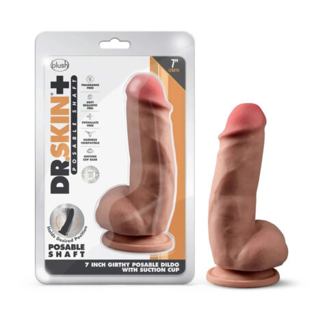 Dr. Skin Plus 7in Girthy Posable Dildo w/Balls Mocha, Blush