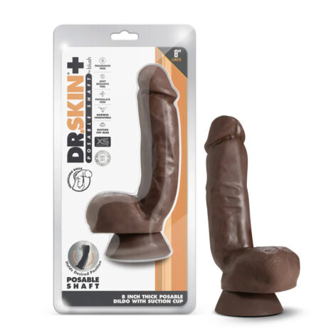Dr. Skin Plus 8in Posable Thick Dildo w/Balls Chocolate