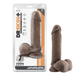 Dr. Skin Plus 9in Girthy Posable Dildo w/Balls Chocolate