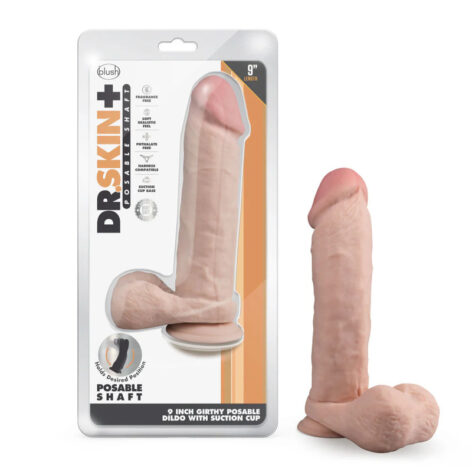 Dr. Skin Plus 9in Girthy Posable Dildo w/Balls Vanilla