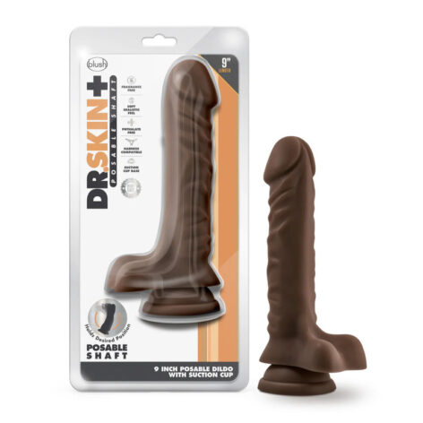 Dr. Skin Plus 9in Posable Dildo w/Balls Chocolate, Blush